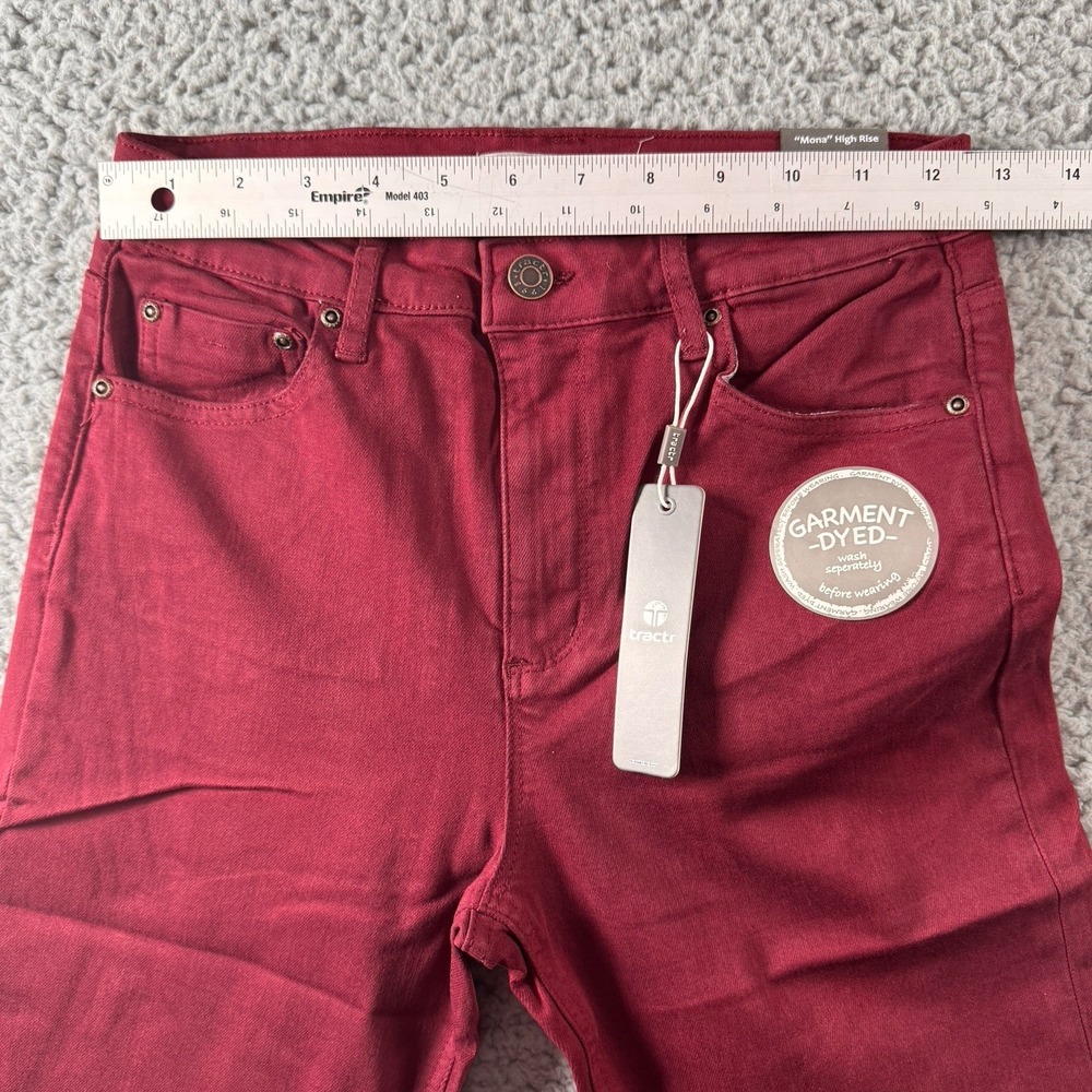 TRACTR MONA Burgundy Port Royal High Rise Stretch Cut Off Crop Jeans Sz 4/27 NWT - Picture 5 of 11